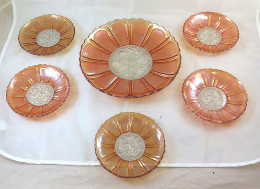 6 PIATTI IN VETRO ART NOUVEAU ART NOUVEAU STILE LIBERTY FLOREALE FIORI BM28 - Belbello Antiques