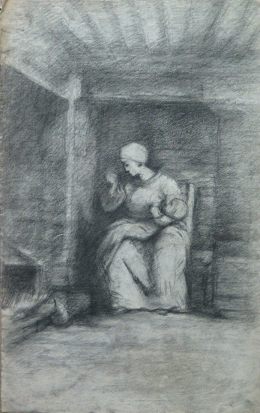 LARGE ANTIQUE DRAWING WORK BY FRENCH ARTIST Pierre Duteurtre DUT BM53.1 