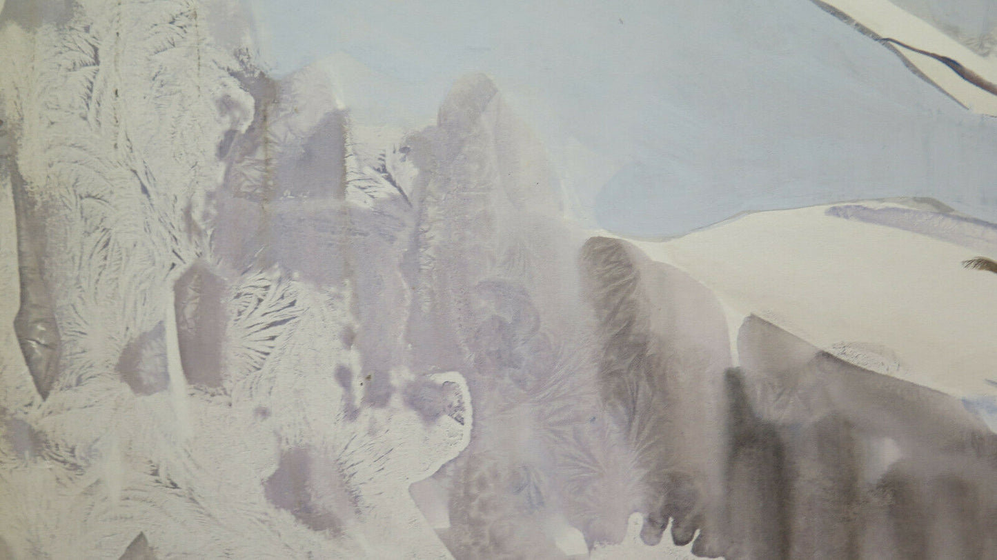VINTAGE PAINTING WINTER LANDSCAPE WATERCOLOR PAINTING FROST TECHNIQUE PS