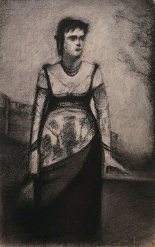 ANTIQUE PAINTING WOMAN PORTRAIT ARTIST PAPER FRANCE Pierre Duteurtre DUT BM53.1 