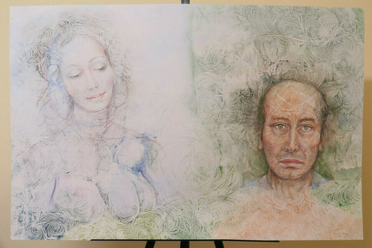 90x59 cm MODERN PAINTING FROST TECHNIQUE SELF-PORTRAIT WITH NUDE P33.3