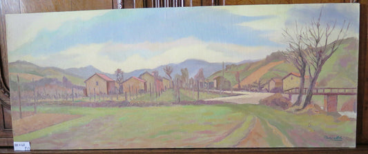 ANCIENT OIL PAINTING ON PANEL PANORAMIC PAINTING LANDSCAPE PANORAMA p13 