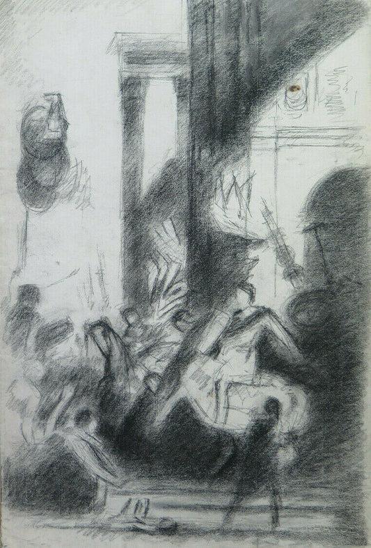 ANTIQUE DRAWING BY FRENCH ARTIST Pierre Duteurtre DUT CLASSICAL SCENE BM53.1 f 