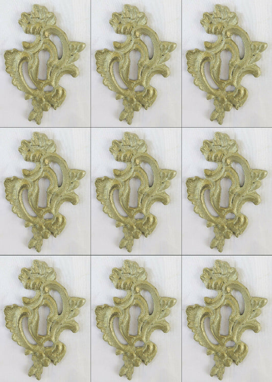 9 BOCCHETTE PER MOBILI ANTICHI IN BRONZO DORATO COPRI SERRATURA BAROCCO CH28