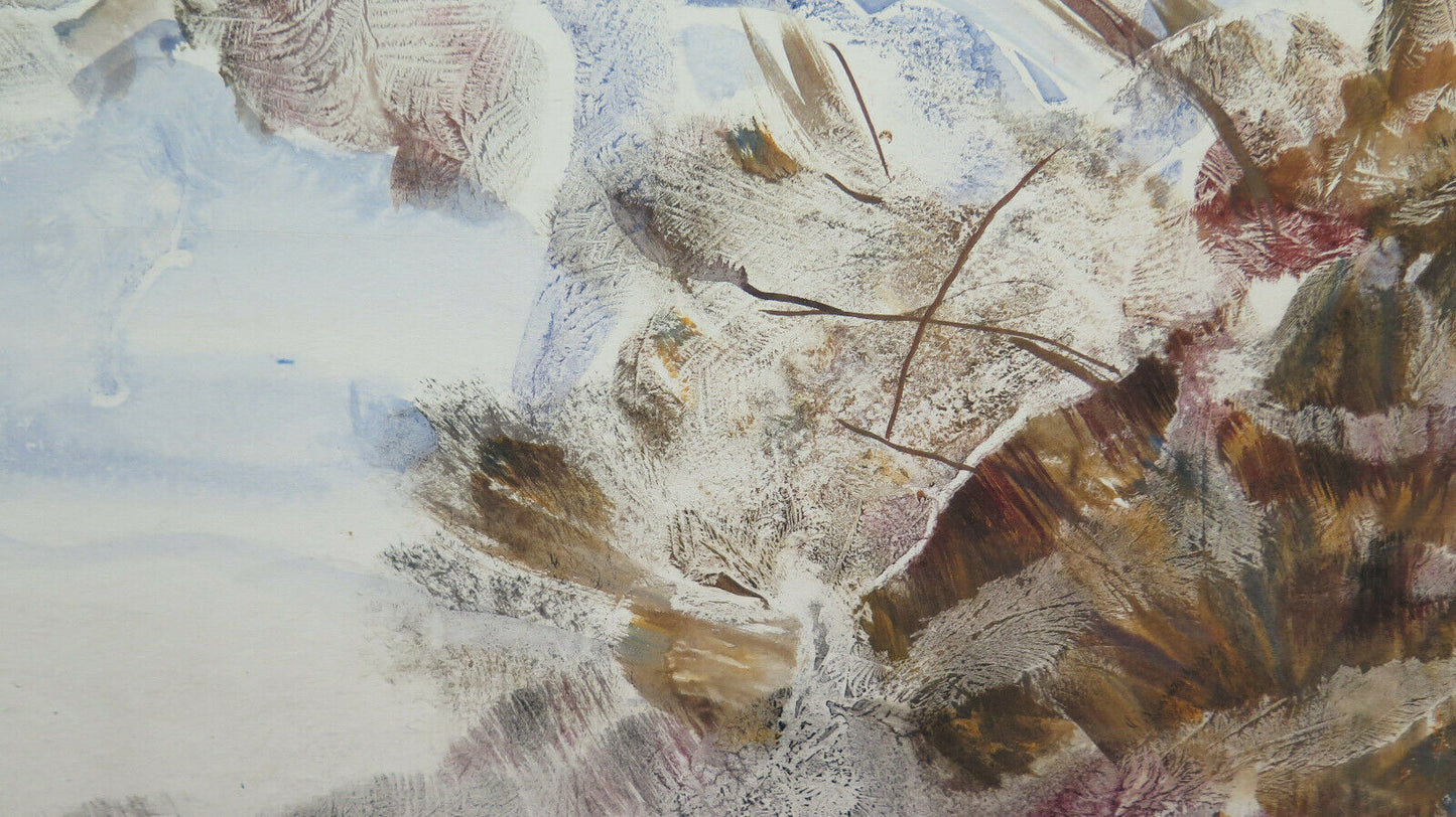 VINTAGE PAINTING WINTER LANDSCAPE WATERCOLOR PAINTING FROST TECHNIQUE PS