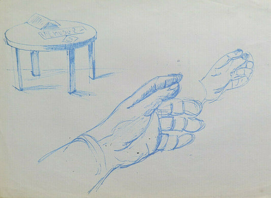 OLD DRAWING PEN ON PAPER SKETCH VARIOUS SUBJECTS VINTAGE 1960s 70s P28.8