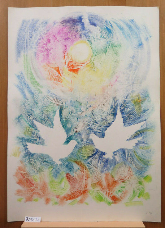 QUADRO MODERNO POP OPERA DEL PITTORE G. PANCALDI DI MODENA ASTRATTO UCCELLI P35