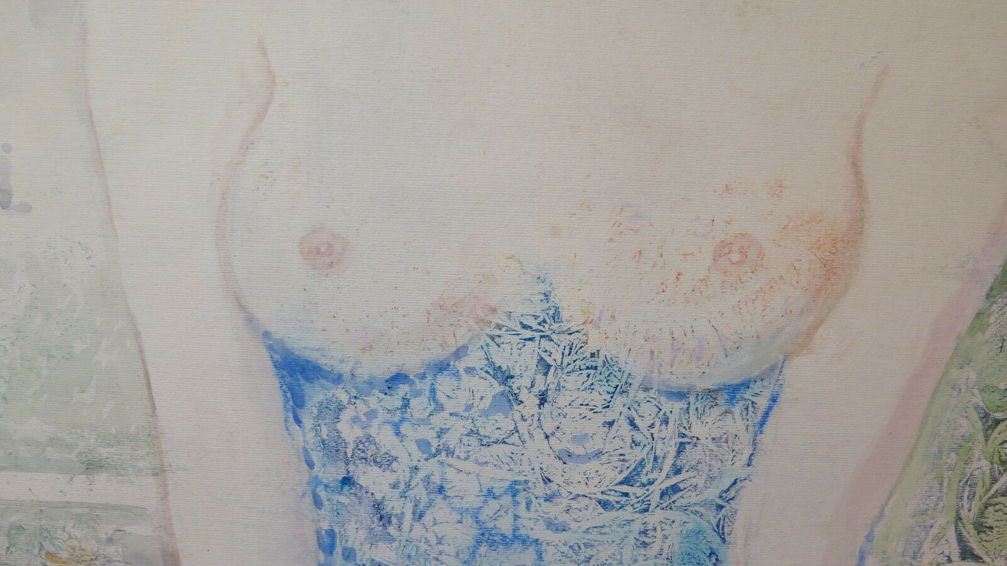 MODERN VINTAGE PAINTING OF FEMALE NUDE PAINTED WITH EXPERIMENTAL TECHNIQUE P33.8