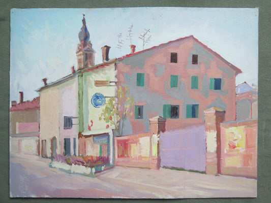 VIEW OF TOWN IN SPRING ANTIQUE PAINTING OIL PAINTING ORIGINAL WARRANTY p11