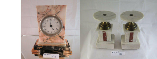 TRITTICO ANTICO IN MARMO OROLOGIO E PIEDISTALLI ANNI TRENTA 1930 DECO' R71 - Belbello Antiques