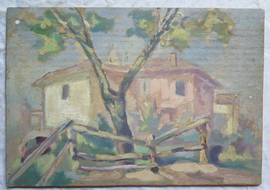 ANTIQUE OIL PAINTING ON BOARD VINTAGE PAINTING ORIGINAL COUNTRY LANDSCAPE p9