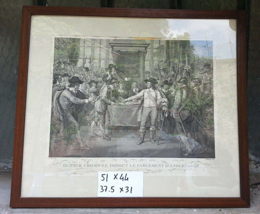 STAMPA ANTICA OLIVER CROMWELL DISSOUT LE PARLEMENT D'ANGLETERRE ANTIQUE PRINT