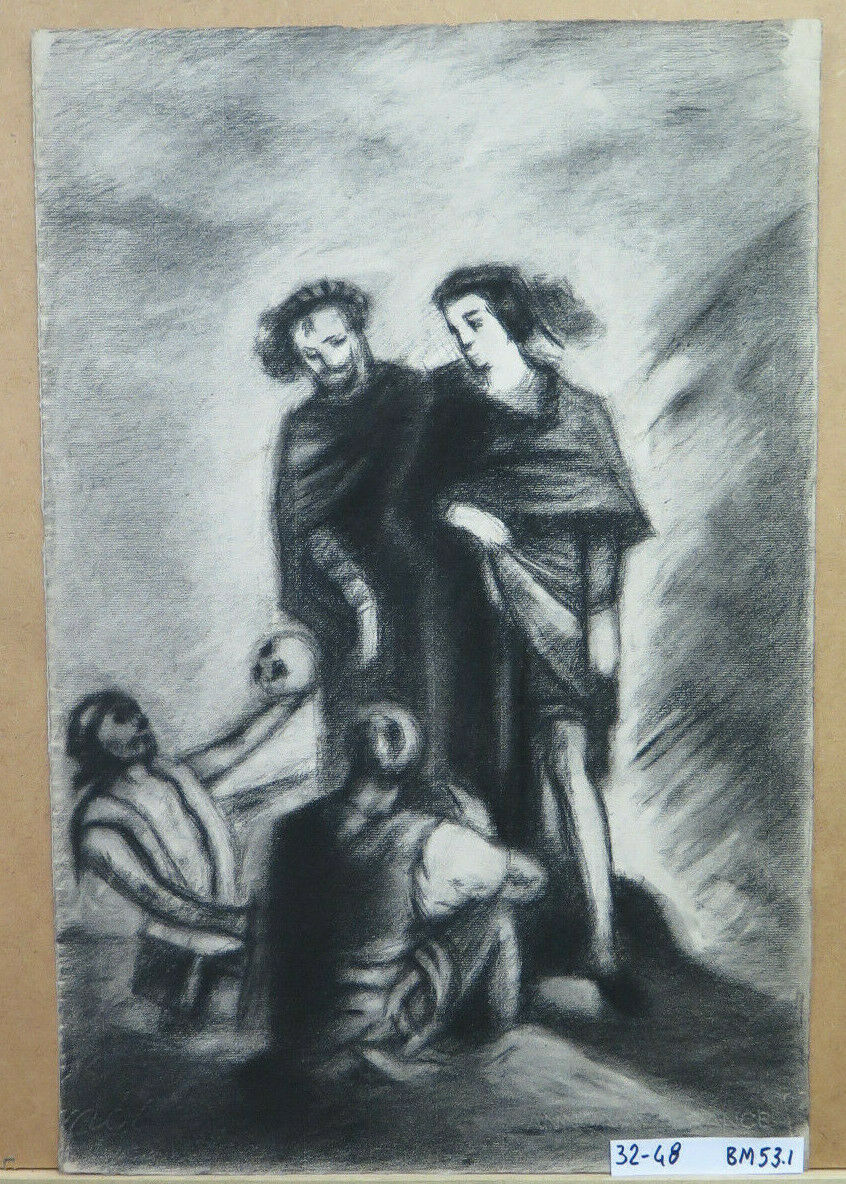 ANTIQUE CHARCOAL PAINTING ON PAPER HAMLET ART Pierre Duteurtre known as DUT BM53.1