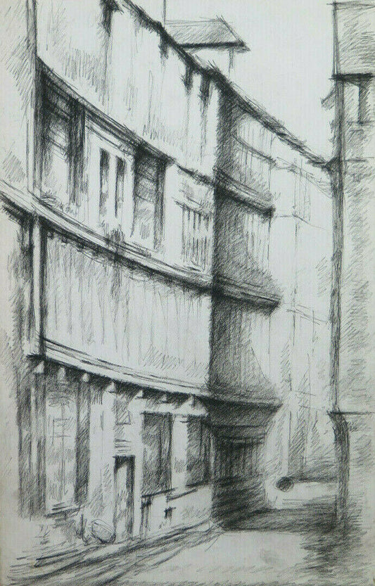 ANCIENT DRAWING BY ARTIST Pierre Duteurtre DUT CITY VIEW FRANCE PAINTING BM53.1