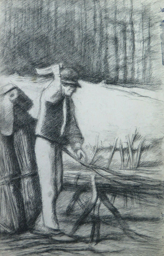 THE FARMER CHARCOAL ANTIQUE DRAWING WORK Pierre Duteurtre known as DUT BM53.1