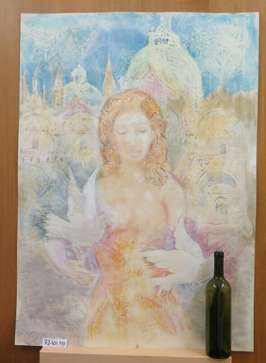 QUADRO RITRATTO FEMMINILE NUDO VENEZIA POP ART ANNI 80 PITTORE PANCALDI P35