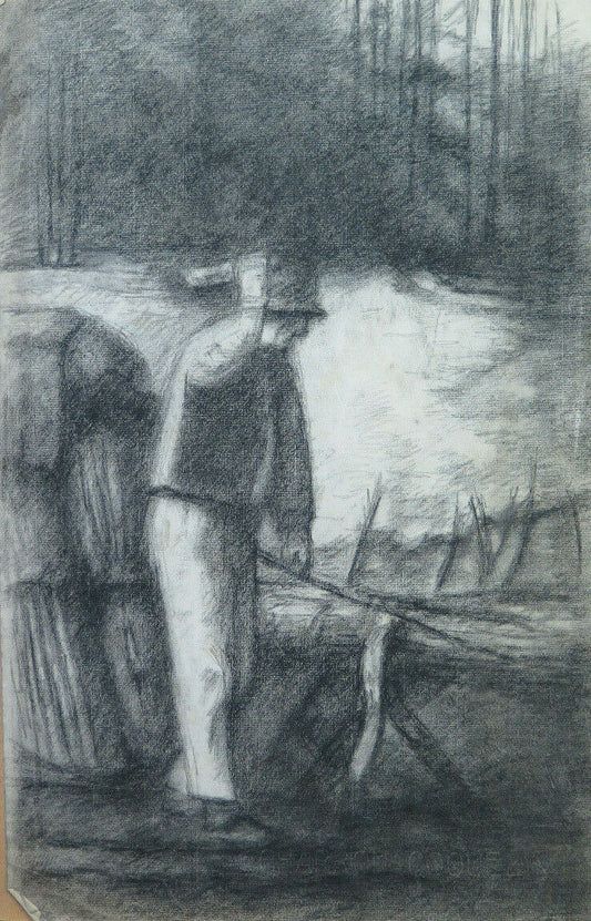 THE FARMER ANTIQUE DRAWING LARGE SIZE PAINTER Pierre Duteurtre DUT BM53.1 