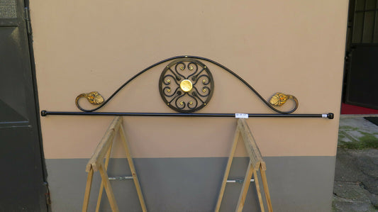 TESTIERA TESTATA DA LETTO MATRIMONIALE IN FERRO BATTUTO A CODA PAVONE VINTAGE 28 - Belbello Antiques