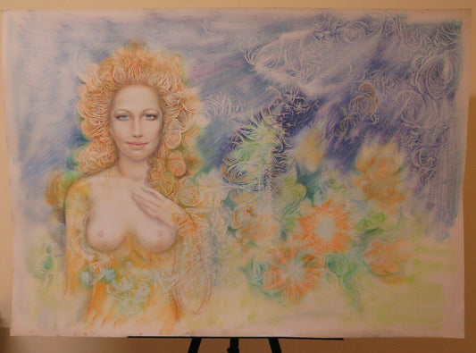 QUADRO MODERNO POP ART ANNI OTTANTA 80 RITRATTO FEMMINILE NUDO DI DONNA P33.1
