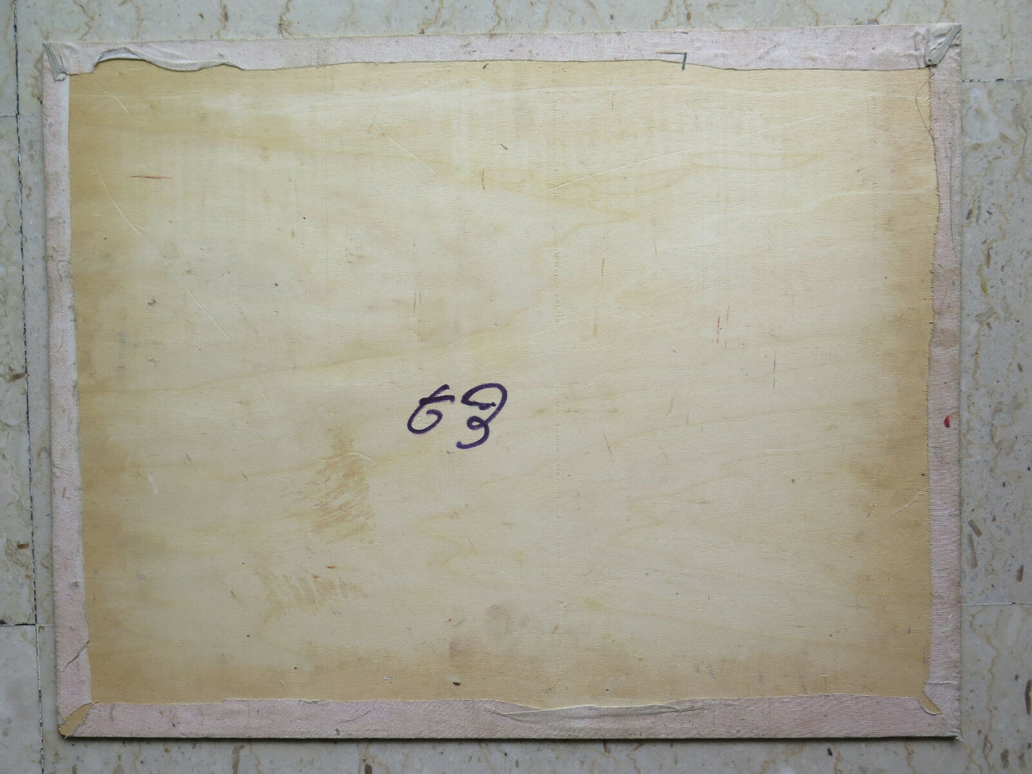 52x40 cm QUADRO AD OLIO DIPINTO SU TAVOLA PAESAGGIO CIELO NUVOLE TEMPORALE P21