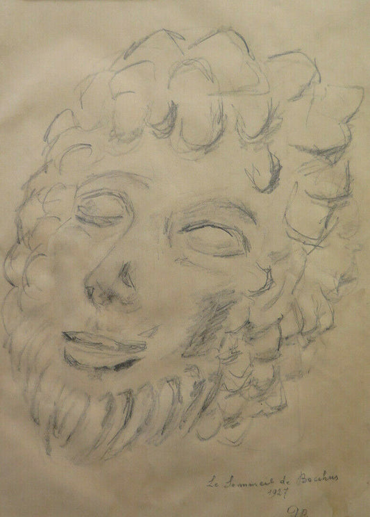 ANCIENT DRAWING SIGNED THE SLEEP OF BACCHUS God of wine and the grape harvest BM53.3