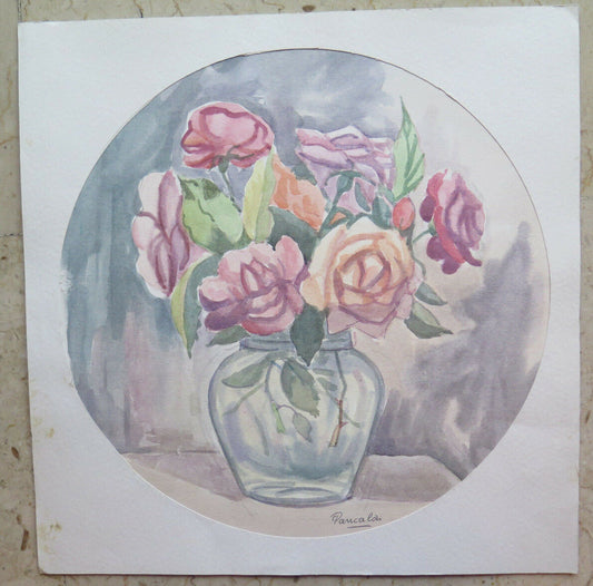 41x42cm SIGNED PAINTING VINTAGE FLORAL WORK OF ART BY THE PAINTER G. PANCALDI P14