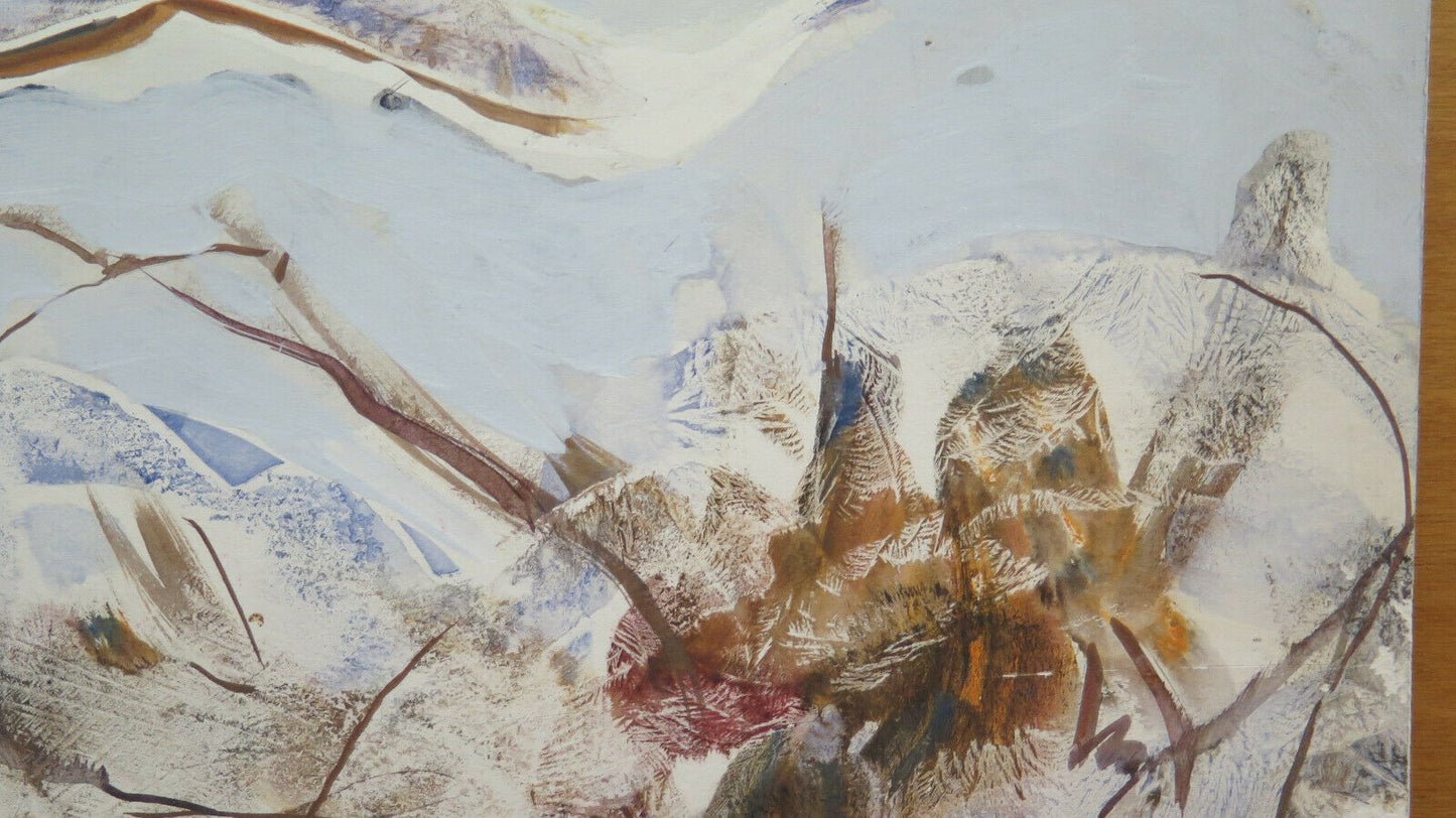 VINTAGE PAINTING WINTER LANDSCAPE WATERCOLOR PAINTING FROST TECHNIQUE PS