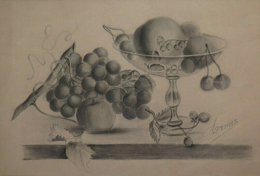 ANTIQUE PAINTING DRAWING SIGNED STILL LIFE DATED 1892 FRANCE ORIGINAL BM53.3