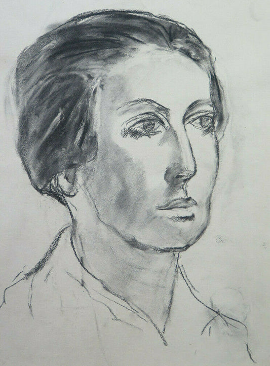 ANONYMOUS 1900'S FRENCH DRAWING OF FEMALE PORTRAIT VINTAGE PAINTING BM53.3 