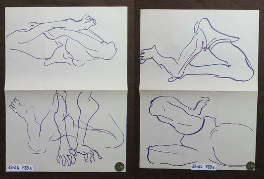 TWO OLD DRAWINGS ON PAPER STUDY SKETCH FOR HUMAN BODY ANATOMY P28.8