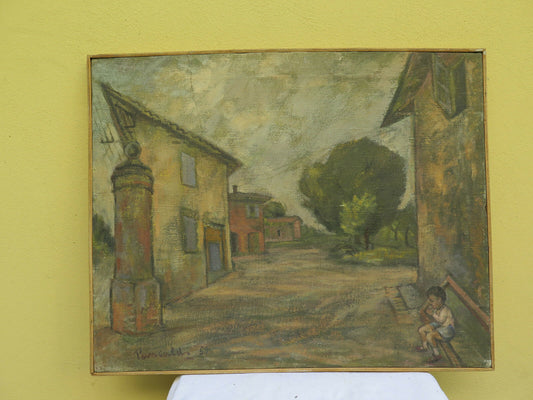 ANTIQUE PAINTING LANDSCAPE VIEW OF VILLAGE ANTIQUE PAINTING Antique painting