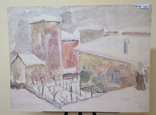 VINTAGE PAINTING WATERCOLOR PAINTING SNOWY LANDSCAPE OF MODENA P29