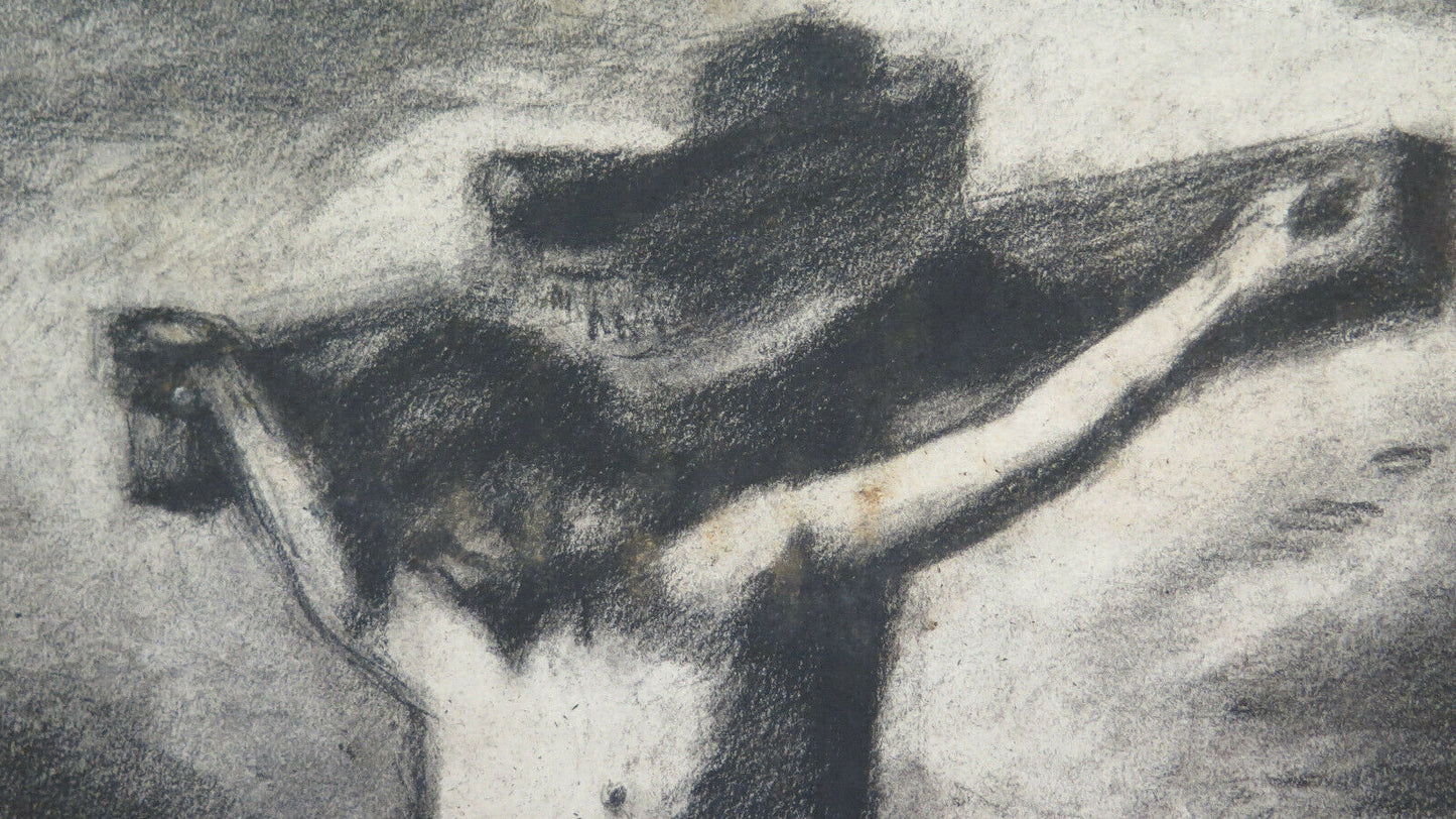 CRUCIFIXION OF JESUS ​​CHRIST ANTIQUE PAINTING ARTIST Pierre Duteurtre DUT BM53.1 c 