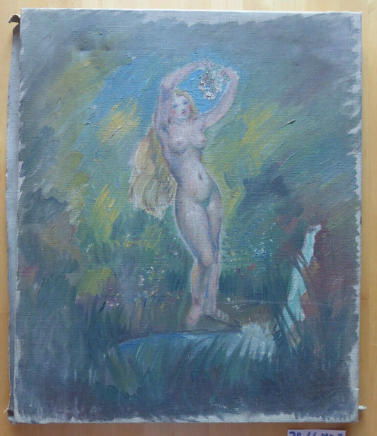 ANONYMOUS SPANISH FROM THE 20TH CENTURY OLD NUDE PAINTING OIL PAINTING ON CANVAS VINTAGE MD7