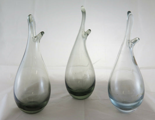 TRE VASI DI VETRO VINTAGE HOLMEGAARD BEAK VASE DESIGN PER LUTKEN DANIMARCA R37