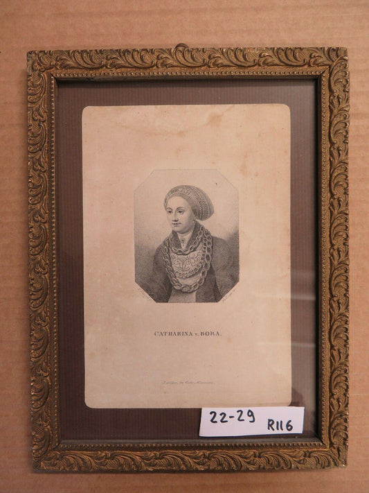 ANTICA INCISIONE STAMPA RITRATTO DI CATERINA BORA Katharina von Bora R116 - Belbello Antiques