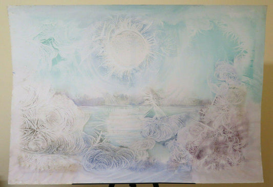 100x70 cm QUADRO DIPINTO CON TECNICA DEL GELO PAESAGGIO ASTRATTO INVERNO P33.4 - Belbello Antiques