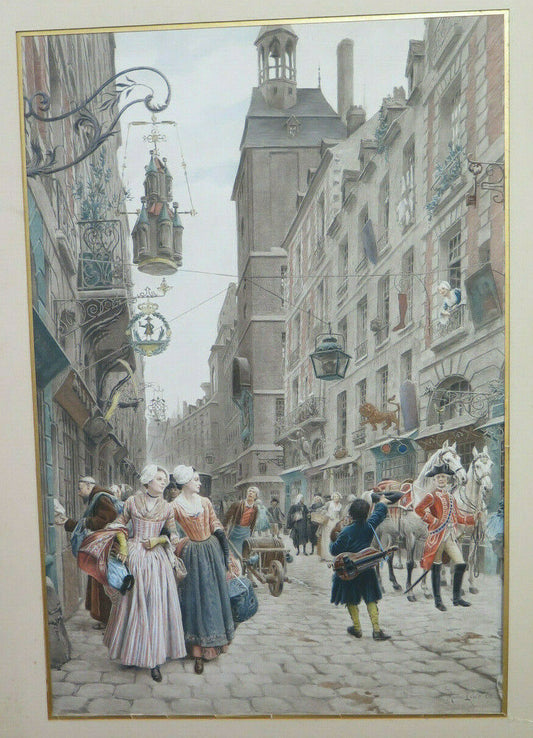 Maurice LELOIR (1853-1940) LITOGRAFIA STAMPA ANTICA SCENA STRADA PARIGI 1898 X9