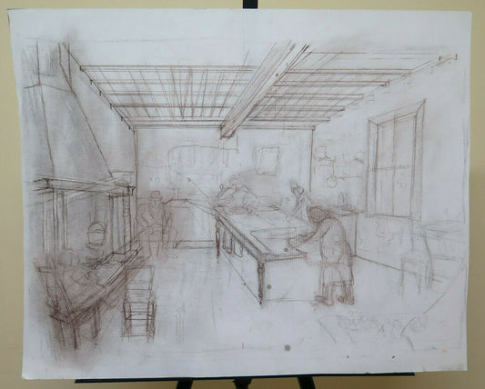 63x50 cm PENCIL DRAWING ON PAPER LARGE PREPARATORY STUDY AUTHOR PANCALDI P32