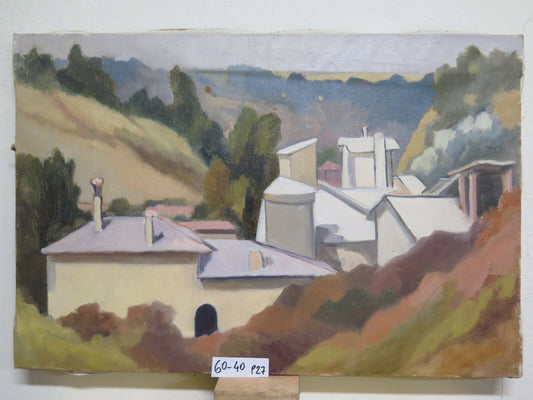 QUADRO VINTAGE DIPINTO AD OLIO SU TELA VEDUTA PAESAGGIO DI CAMPAGNA GARANZIA P27