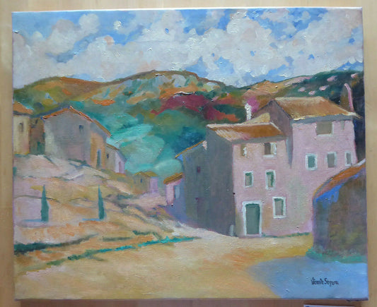 VIEW OF ALFORJA TARRAGONA OLD PAINTING SIGNED VICENTE SEGURA SPAIN MD7 