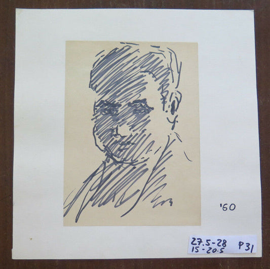 SKETCH ON PAPER PAINTER GAETANO PANCALDI 1960s VINTAGE PORTRAIT P31