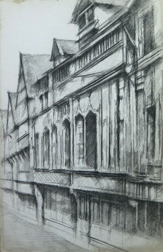 ANCIENT TOWN VIEW FRANCE PAPER DRAWING Pierre Eugène Duteurtre DUT BM53.1 