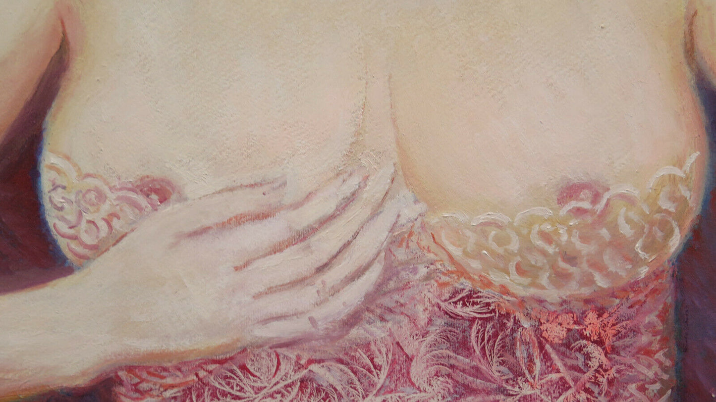 QUADRO AD ACQUERELLO CONGELATO RITRATTO NUDO FEMMINILE RITRATTO VINTAGE PS