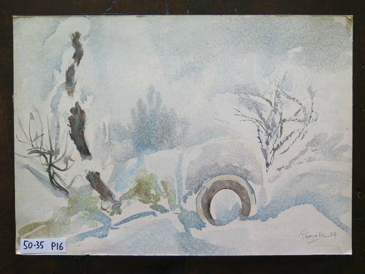 QUADRO MODERNO EFFETTO GELO PAESAGGIO INVERNALE CON NEVE E GHICCIO FIRMATO p16