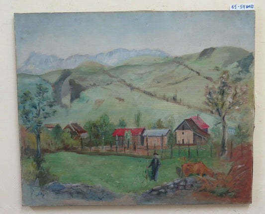 QUADRO ANTICO PAESAGGIO DI MONTAGNA SAVOIA FRANCIA ALPI FIRMATo P. JAY 1938 BM52