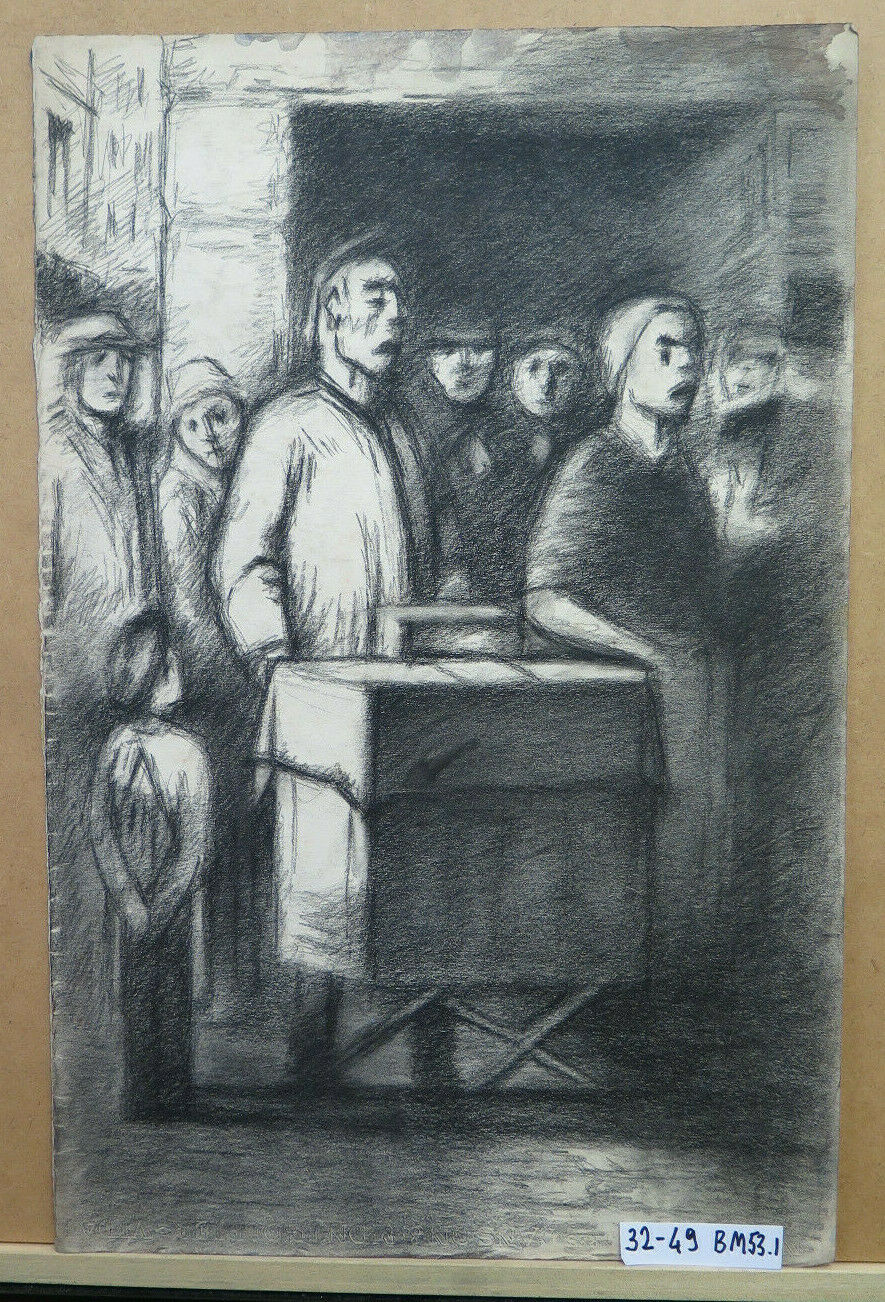 ANTIQUE CHARCOAL DRAWING ON PAPER WORK PAINTER Pierre Duteurtre DUT BM53.1