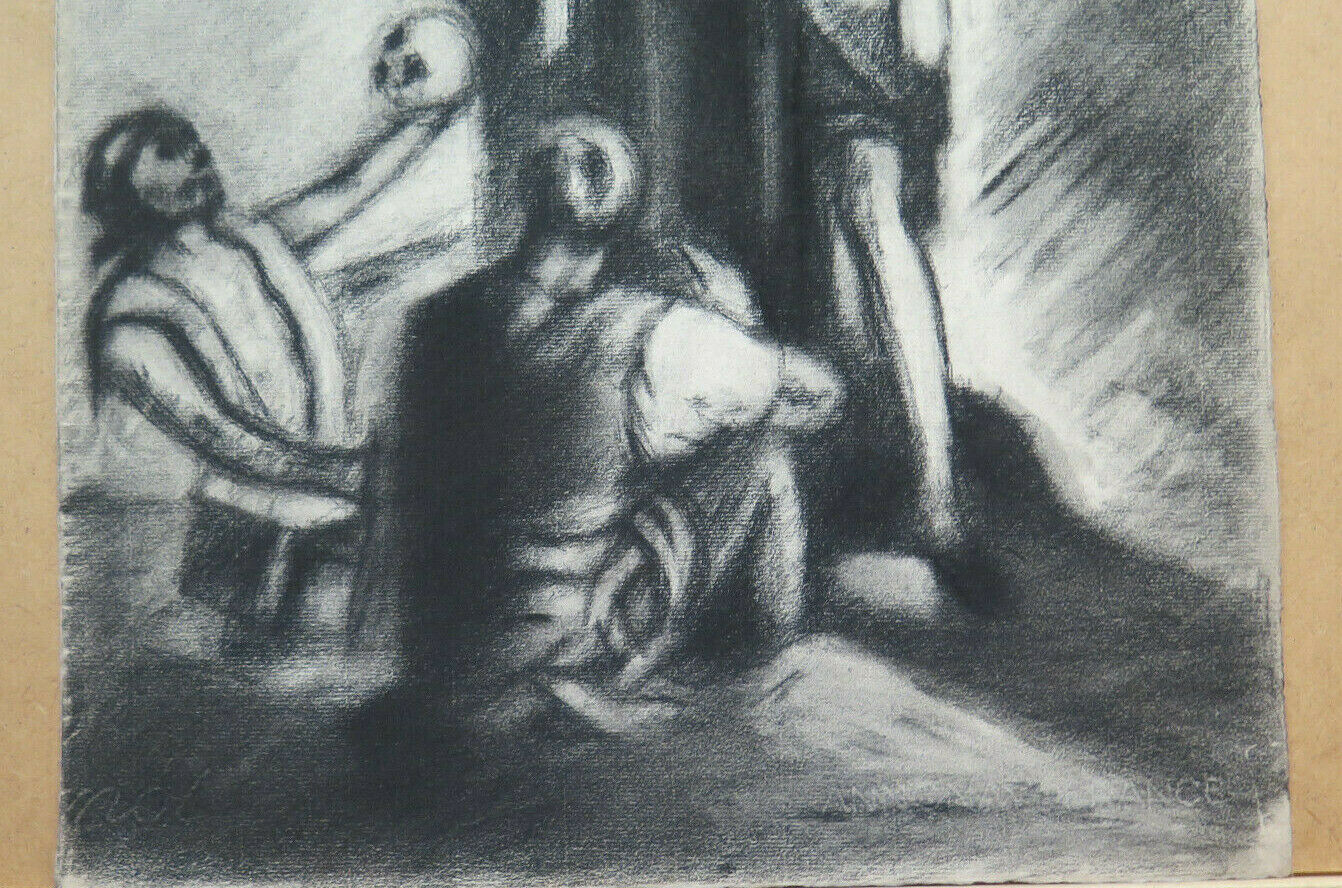 ANTIQUE CHARCOAL PAINTING ON PAPER HAMLET ART Pierre Duteurtre known as DUT BM53.1