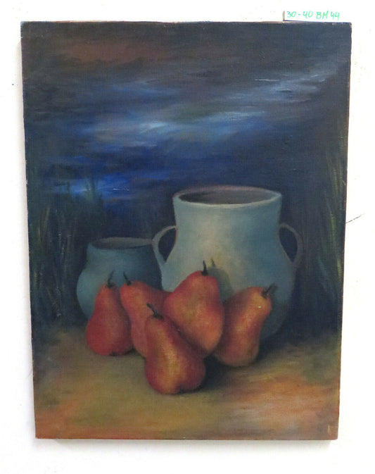 QUADRO VINTAGE DIPINTO OLIO SU TELA FIRMATO NATURA MORTA NOTTE BUIO OGGETTI BM44