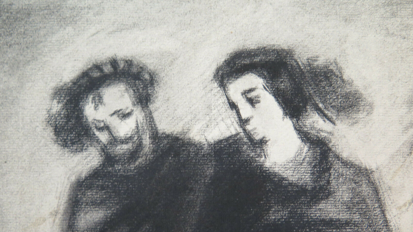 ANTIQUE CHARCOAL PAINTING ON PAPER HAMLET ART Pierre Duteurtre known as DUT BM53.1